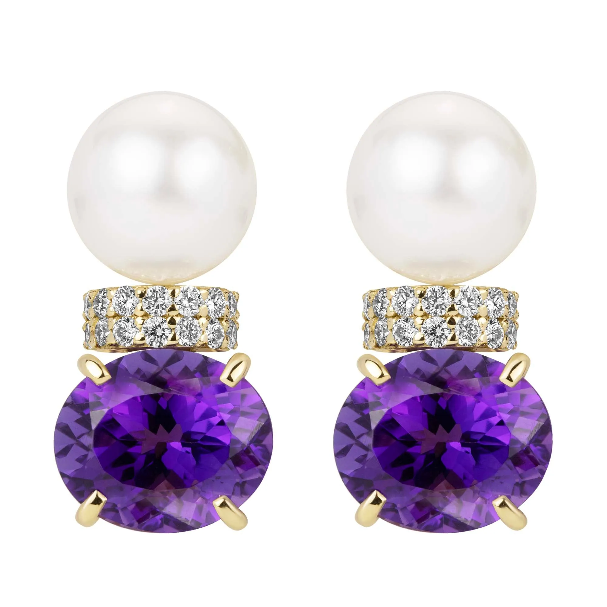 Earrings - South Sea Pearl, Amethyst And Diamond (2389E)