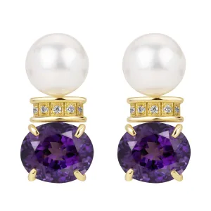 Earrings - South Sea Pearl, Amethyst And Diamond