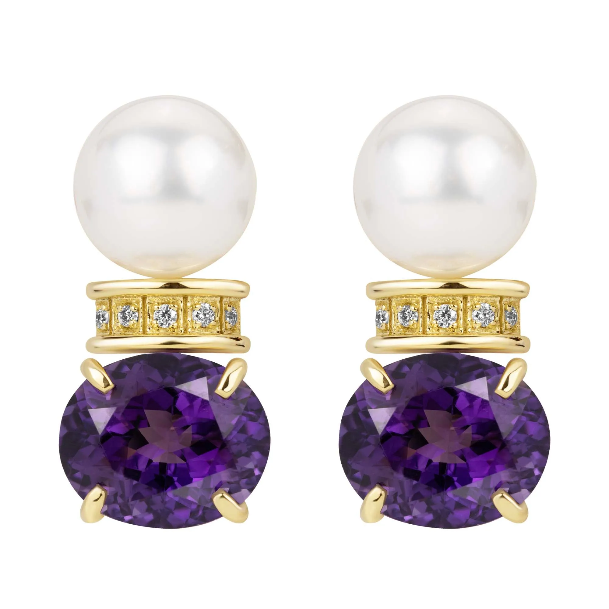 Earrings - South Sea Pearl, Amethyst And Diamond