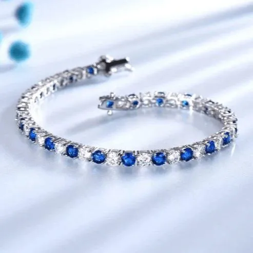 Elegant Blue Round Cut Bracelet In Sterling Silver