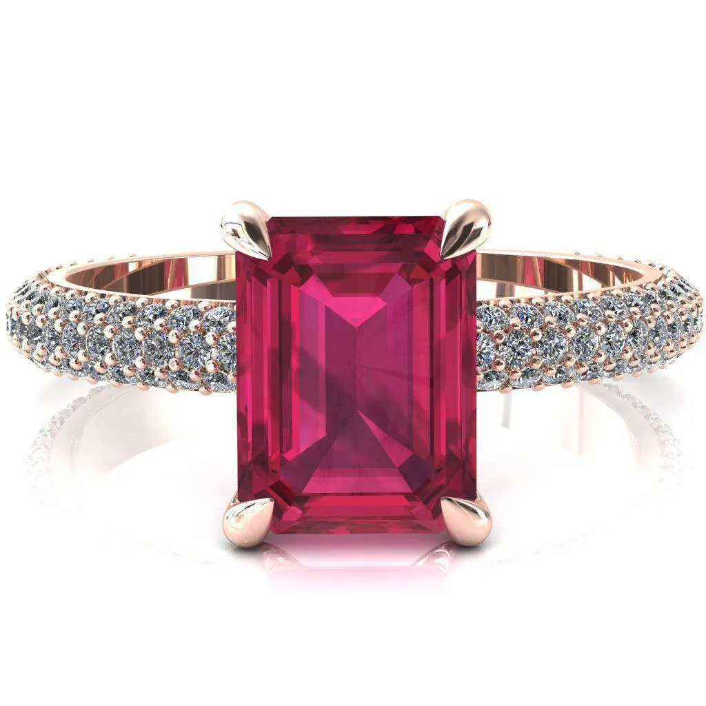 Elley Emerald Ruby 4 Claw Prong Diamond Accent Engagement Ring