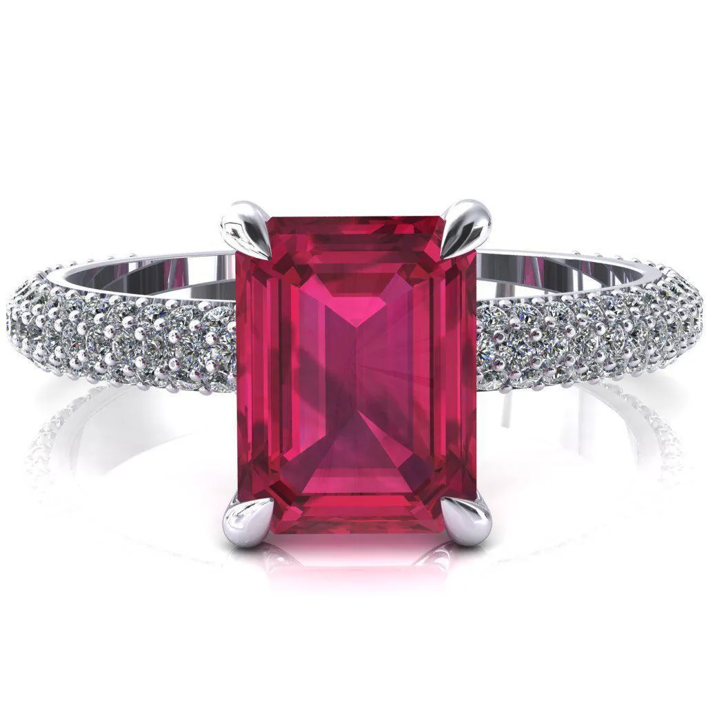 Elley Emerald Ruby 4 Claw Prong Diamond Accent Engagement Ring