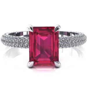 Elley Emerald Ruby 4 Claw Prong Diamond Accent Engagement Ring