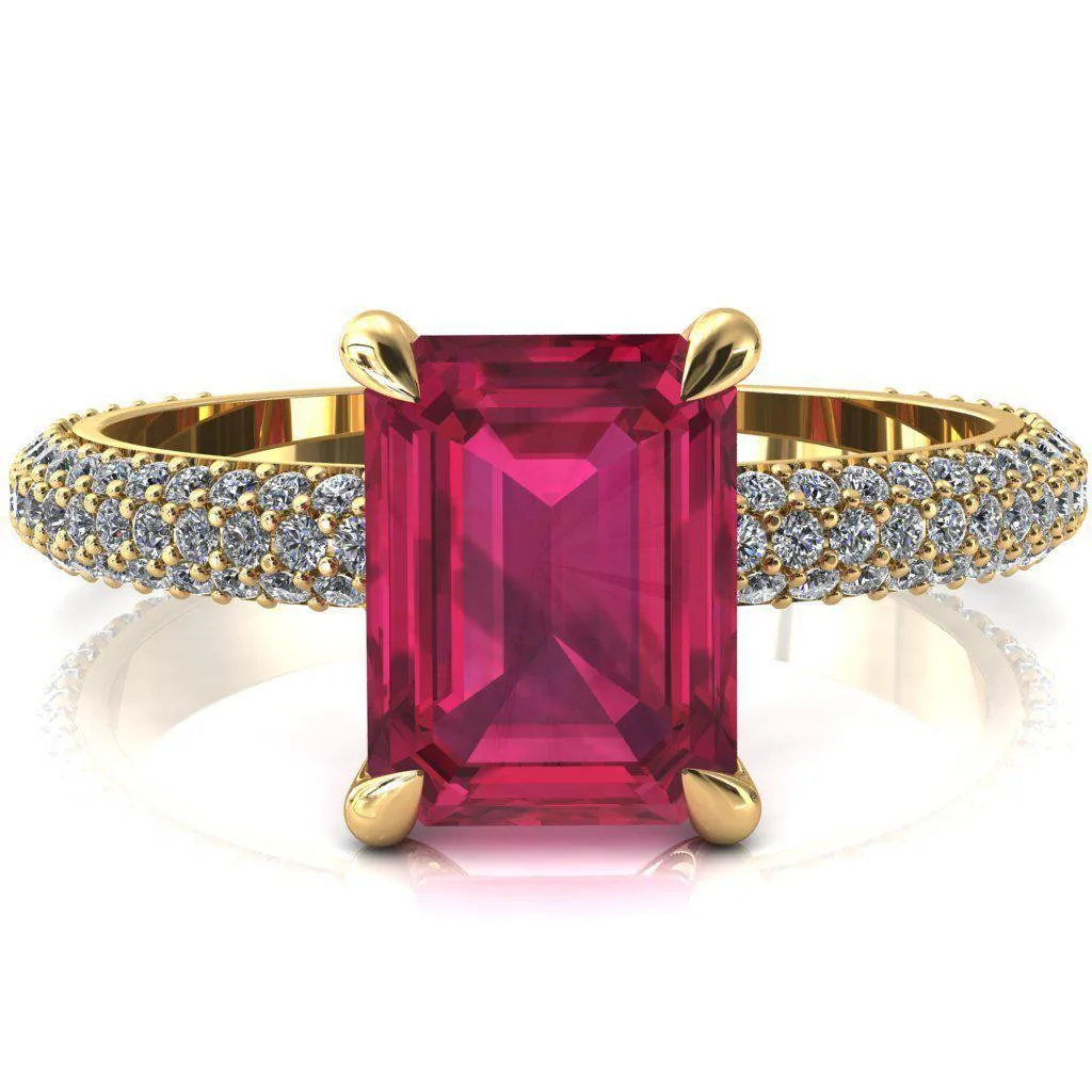 Elley Emerald Ruby 4 Claw Prong Diamond Accent Engagement Ring