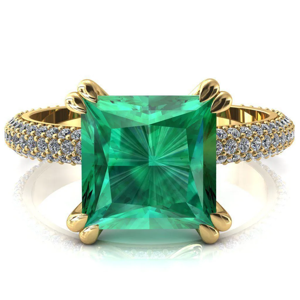 Elley Princess Emerald 4 Claw Prong Diamond Accent Engagement Ring