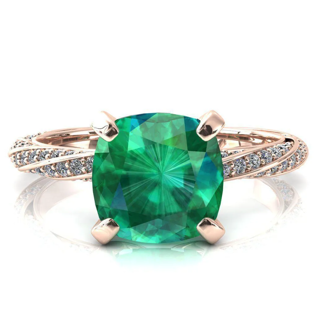 Elysia Cushion Emerald 4 Prong 3/4 Eternity Diamond Accent Ring