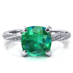 Elysia Cushion Emerald 4 Prong 3/4 Eternity Diamond Accent Ring