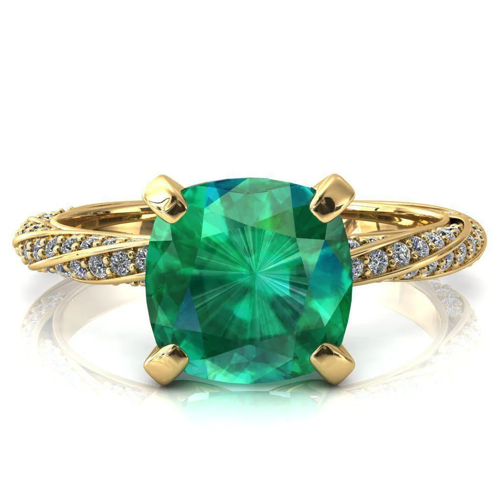 Elysia Cushion Emerald 4 Prong 3/4 Eternity Diamond Accent Ring