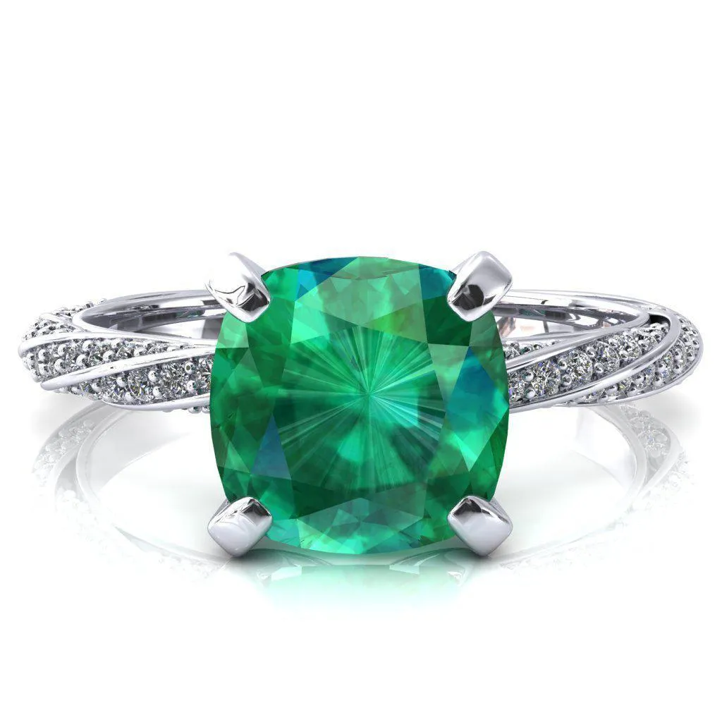 Elysia Cushion Emerald 4 Prong 3/4 Eternity Diamond Accent Ring