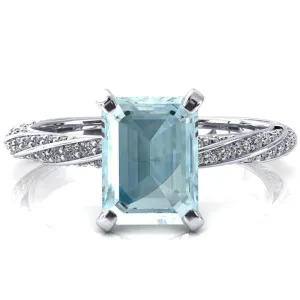 Elysia Emerald Aqua Blue Spinel 4 Prong 3/4 Eternity Diamond Accent Ring