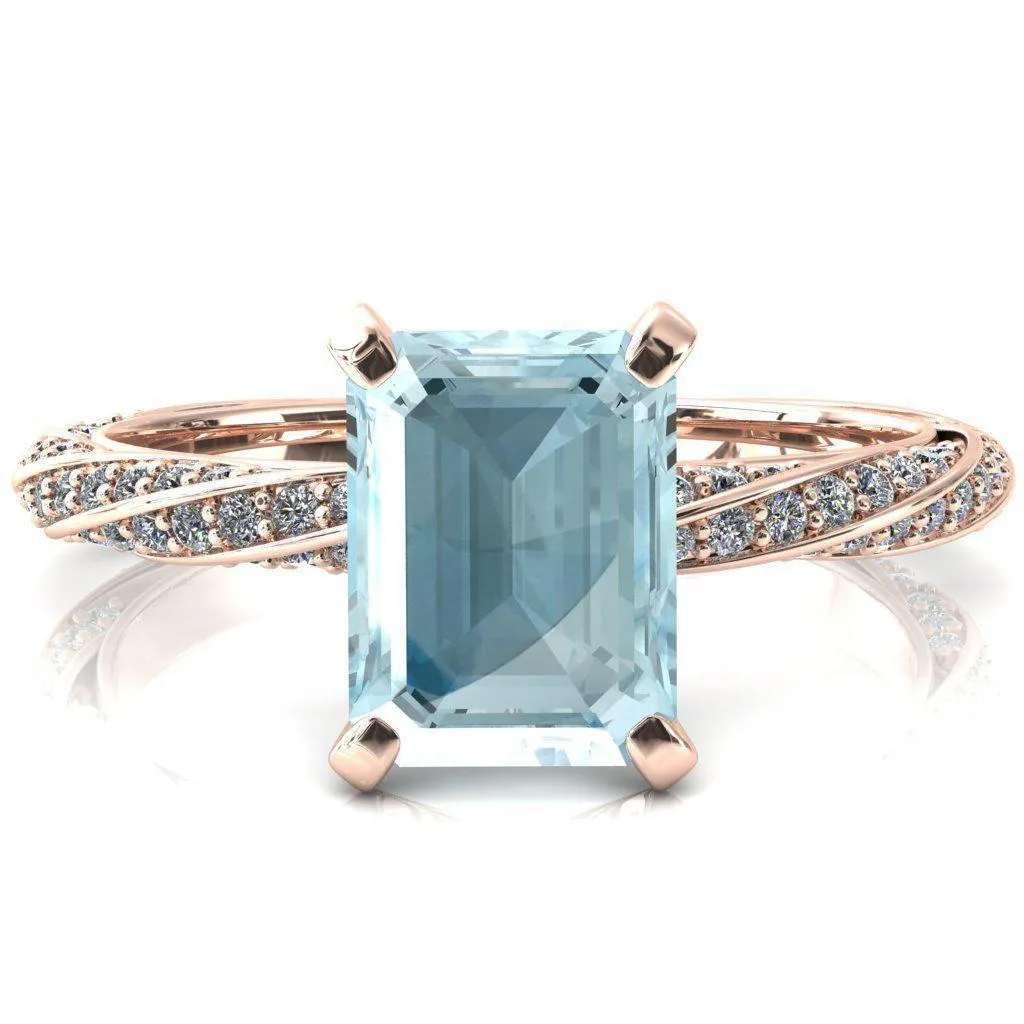 Elysia Emerald Aqua Blue Spinel 4 Prong 3/4 Eternity Diamond Accent Ring