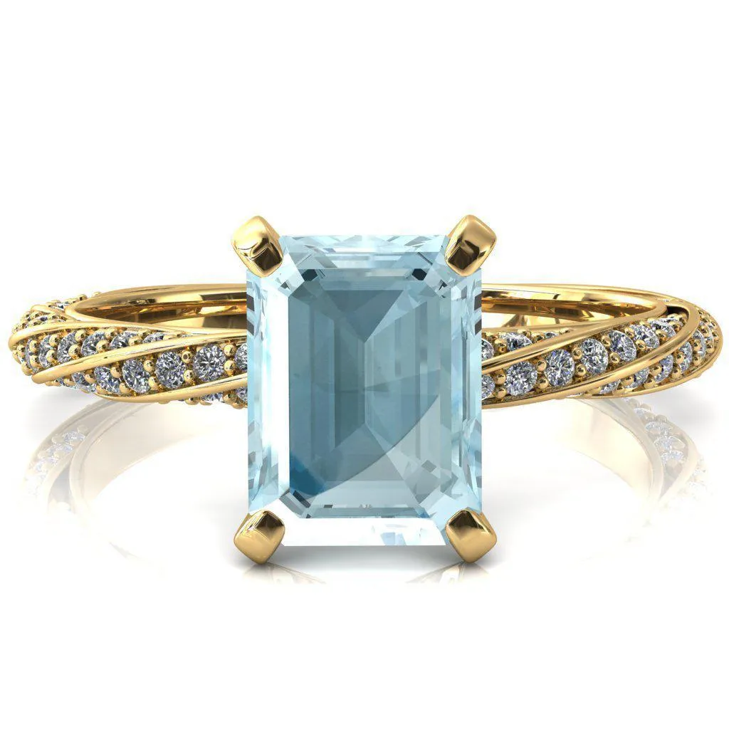 Elysia Emerald Aqua Blue Spinel 4 Prong 3/4 Eternity Diamond Accent Ring