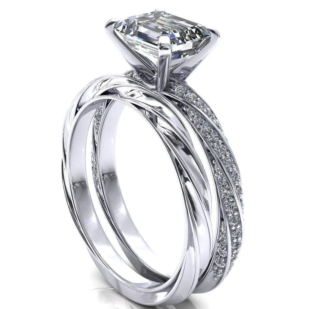 Elysia Emerald Moissanite East-West 4 Prong 3/4 Eternity Diamond Accent Ring