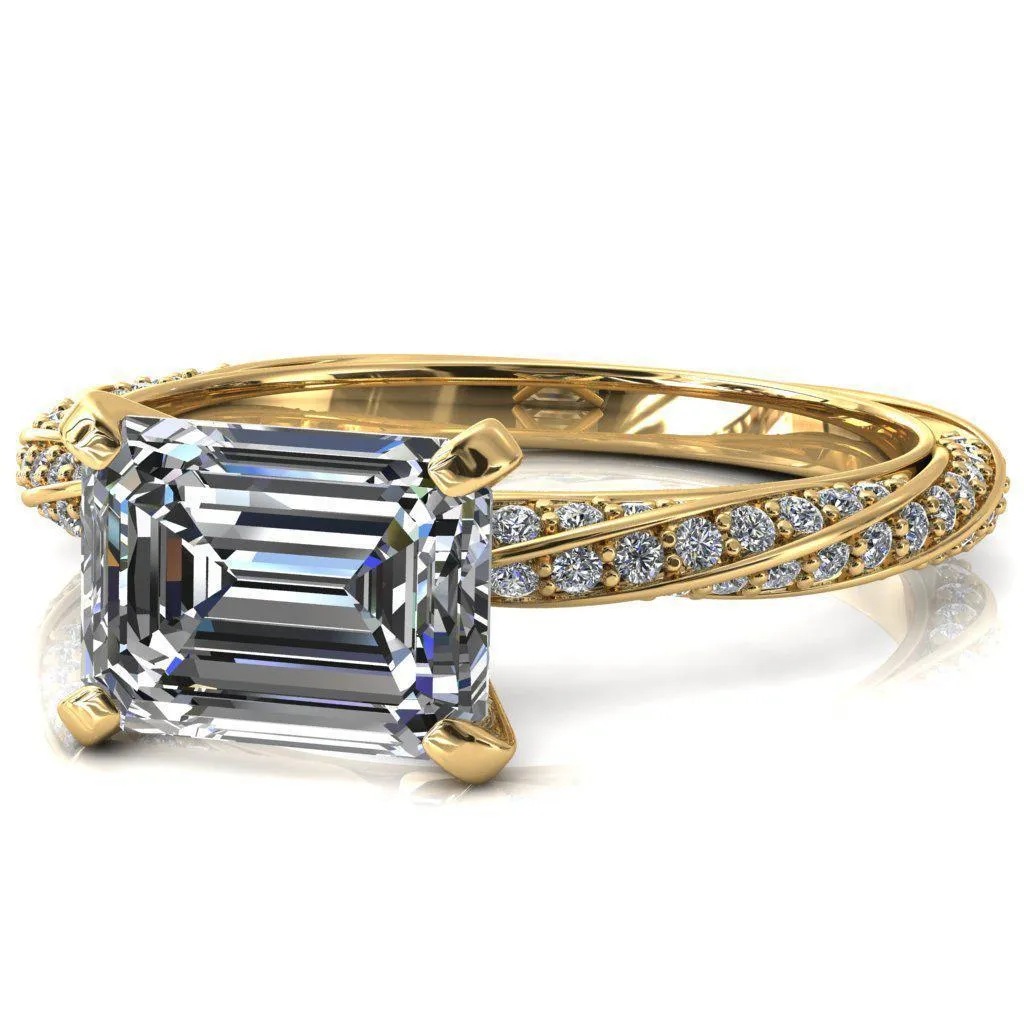 Elysia Emerald Moissanite East-West 4 Prong 3/4 Eternity Diamond Accent Ring