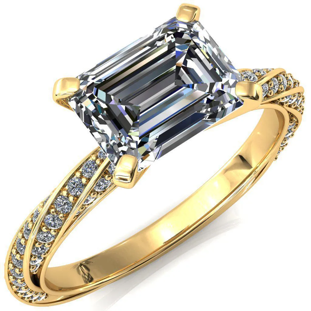 Elysia Emerald Moissanite East-West 4 Prong 3/4 Eternity Diamond Accent Ring