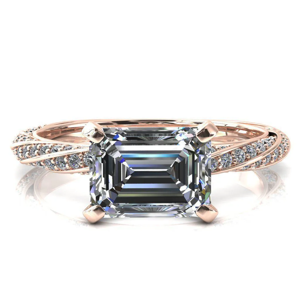 Elysia Emerald Moissanite East-West 4 Prong 3/4 Eternity Diamond Accent Ring