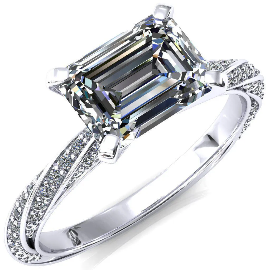 Elysia Emerald Moissanite East-West 4 Prong 3/4 Eternity Diamond Accent Ring