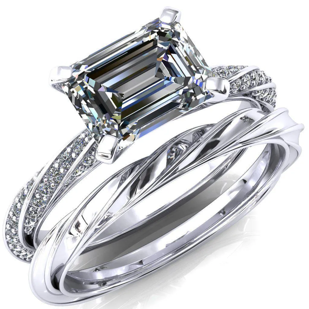 Elysia Emerald Moissanite East-West 4 Prong 3/4 Eternity Diamond Accent Ring
