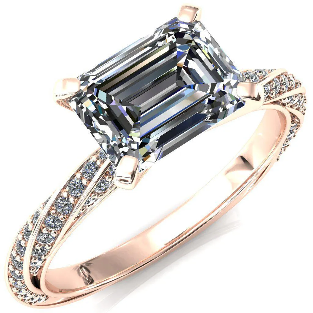 Elysia Emerald Moissanite East-West 4 Prong 3/4 Eternity Diamond Accent Ring