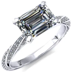 Elysia Emerald Moissanite East-West 4 Prong 3/4 Eternity Diamond Accent Ring