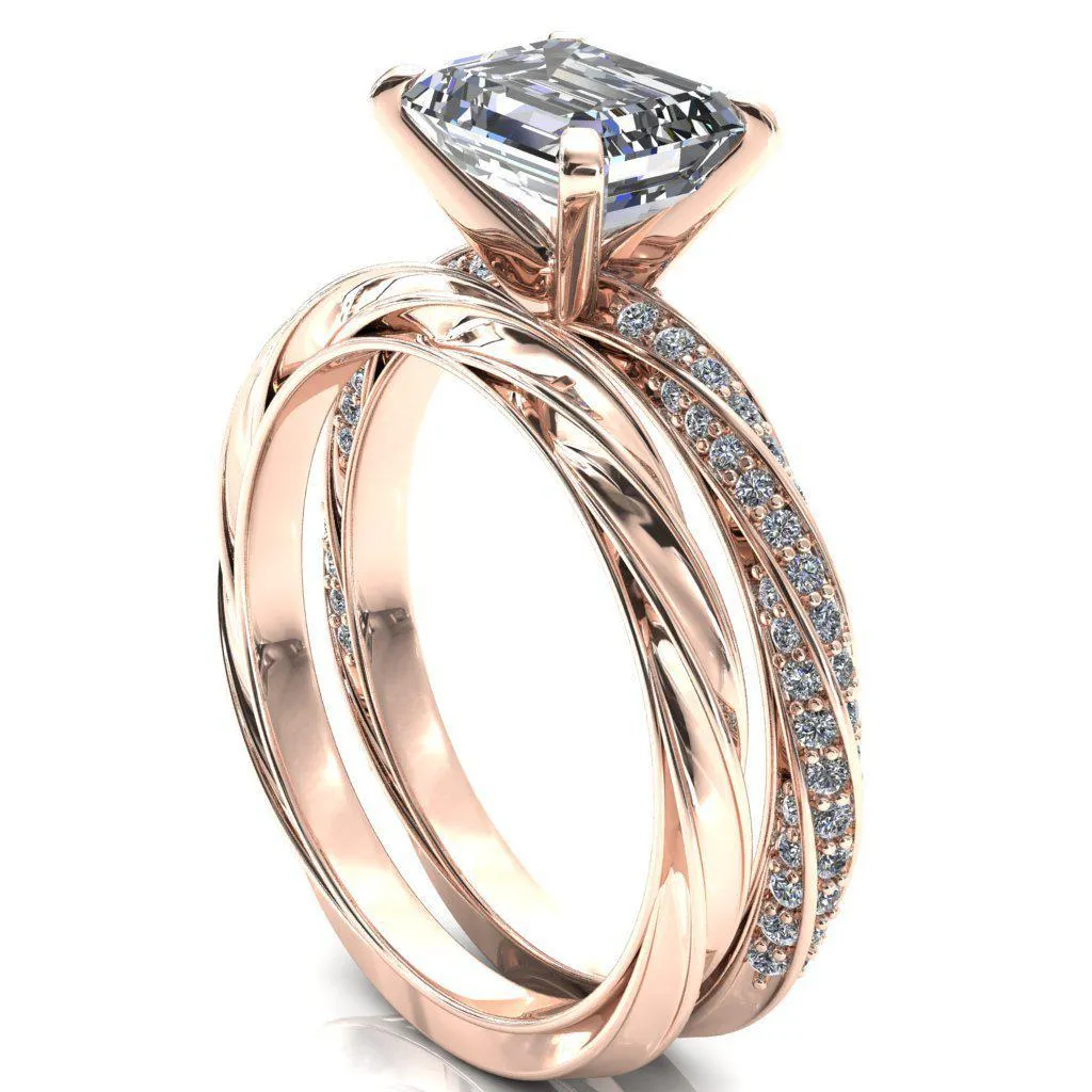 Elysia Emerald Moissanite East-West 4 Prong 3/4 Eternity Diamond Accent Ring