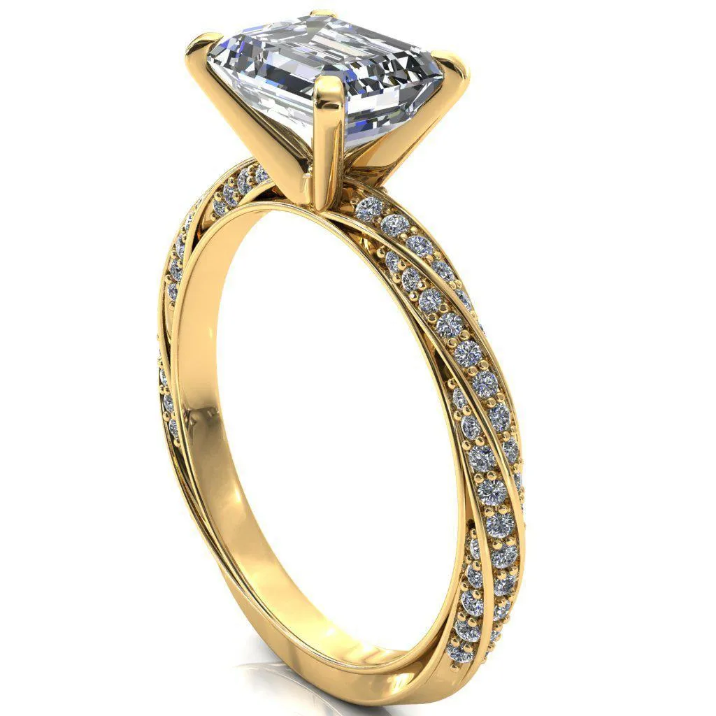 Elysia Emerald Moissanite East-West 4 Prong 3/4 Eternity Diamond Accent Ring