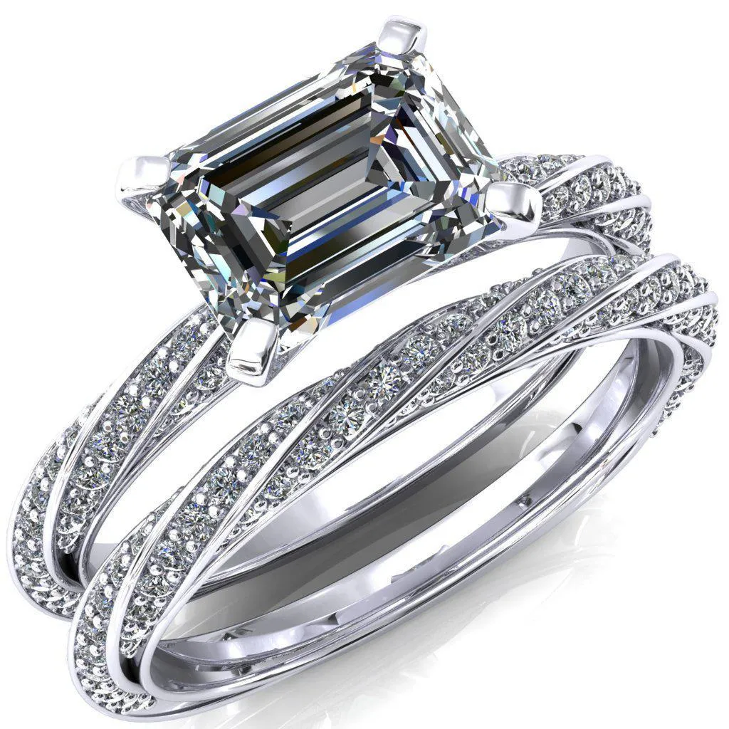 Elysia Emerald Moissanite East-West 4 Prong 3/4 Eternity Diamond Accent Ring