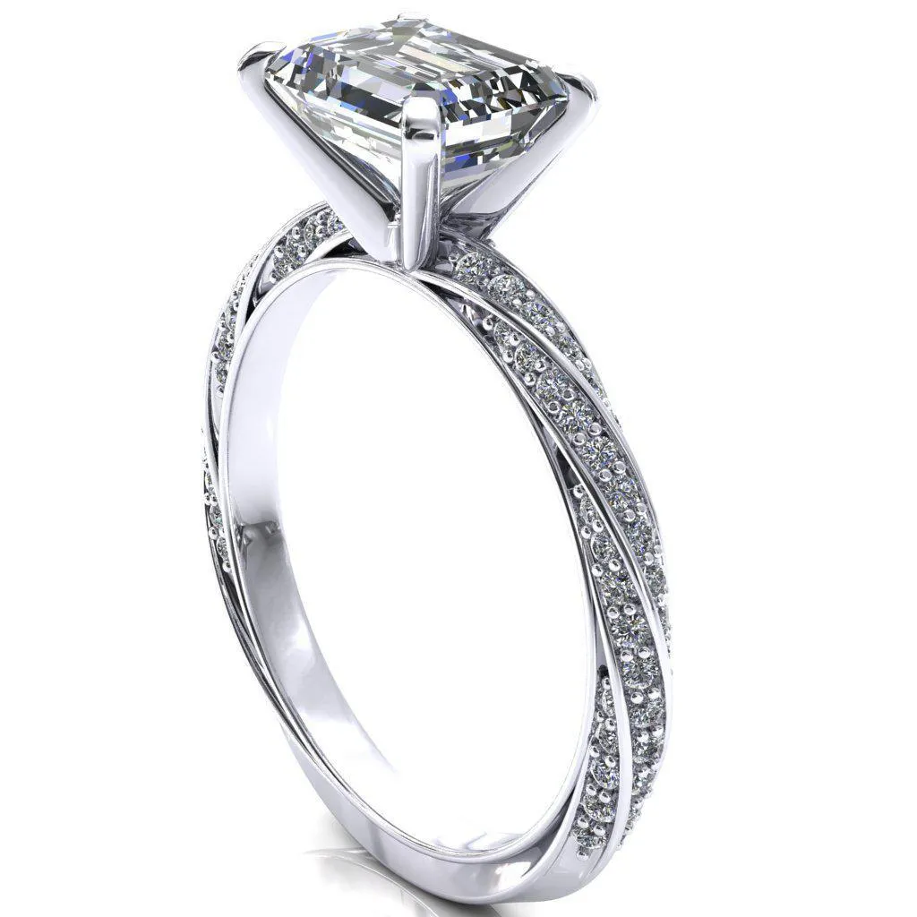 Elysia Emerald Moissanite East-West 4 Prong 3/4 Eternity Diamond Accent Ring
