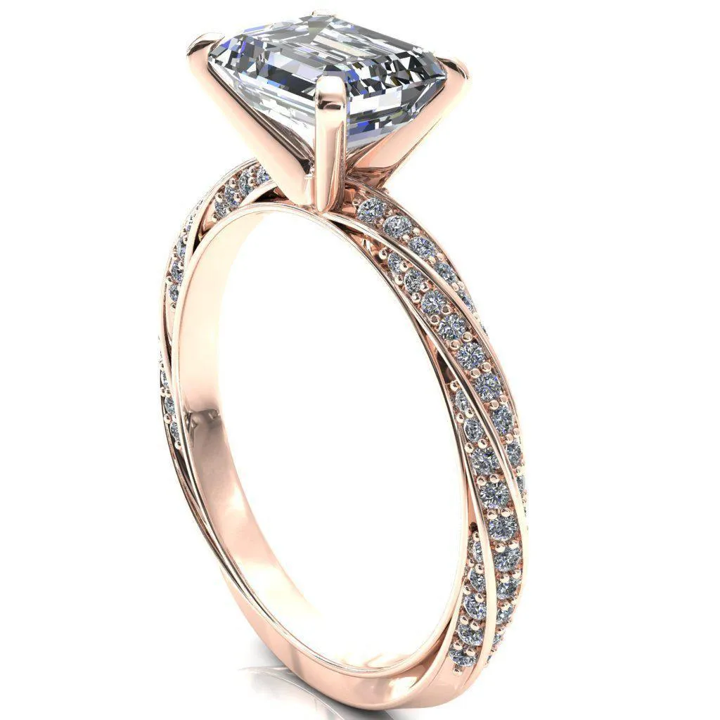 Elysia Emerald Moissanite East-West 4 Prong 3/4 Eternity Diamond Accent Ring