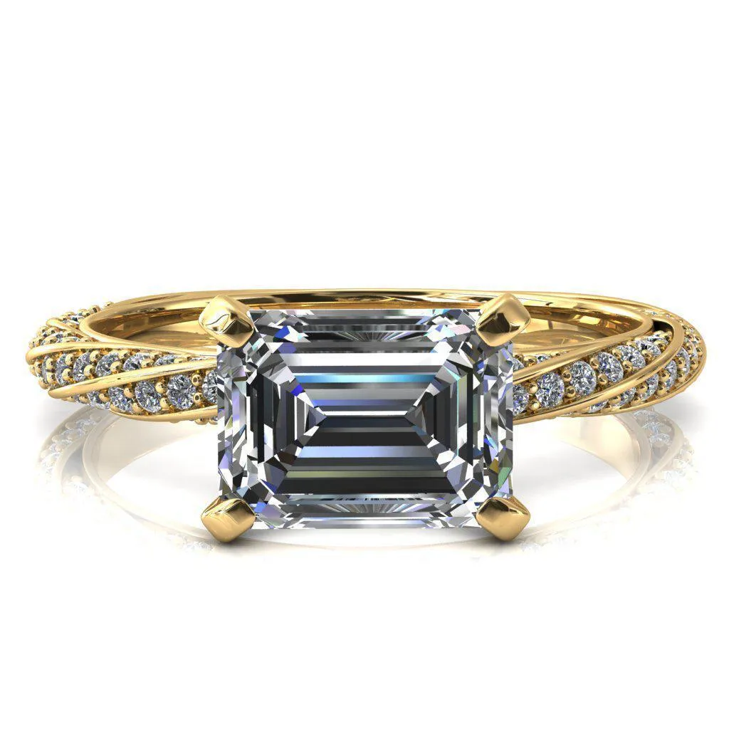 Elysia Emerald Moissanite East-West 4 Prong 3/4 Eternity Diamond Accent Ring