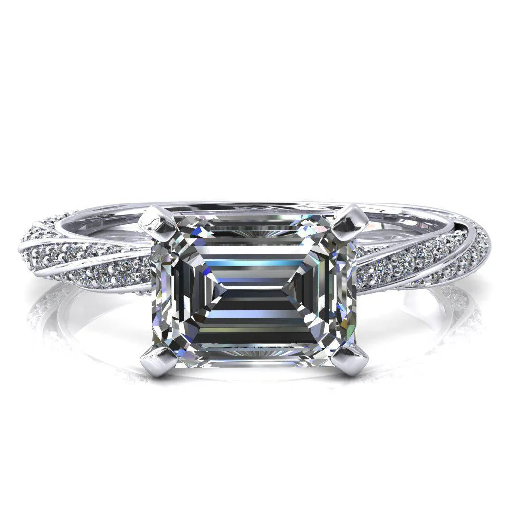 Elysia Emerald Moissanite East-West 4 Prong 3/4 Eternity Diamond Accent Ring