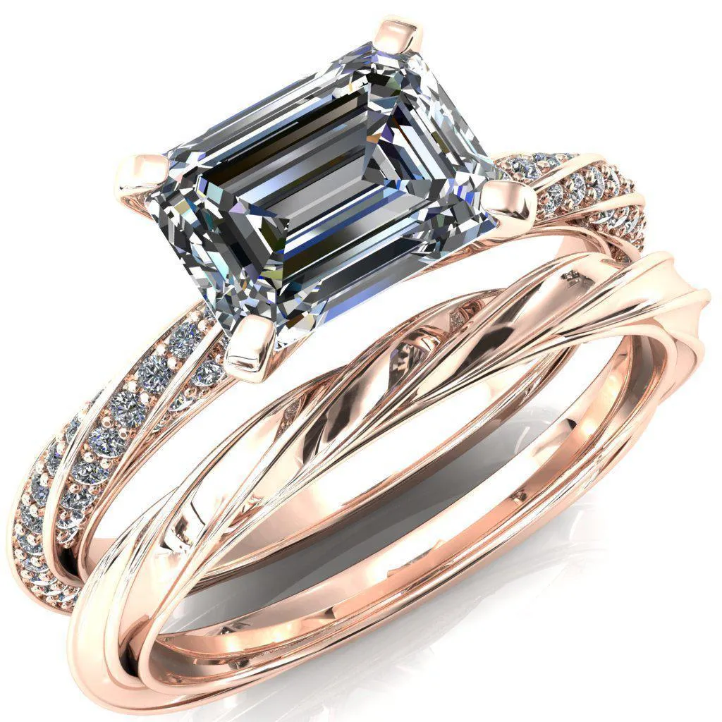 Elysia Emerald Moissanite East-West 4 Prong 3/4 Eternity Diamond Accent Ring