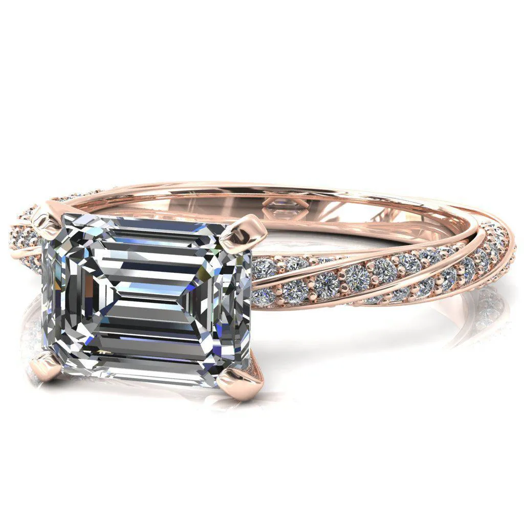 Elysia Emerald Moissanite East-West 4 Prong 3/4 Eternity Diamond Accent Ring