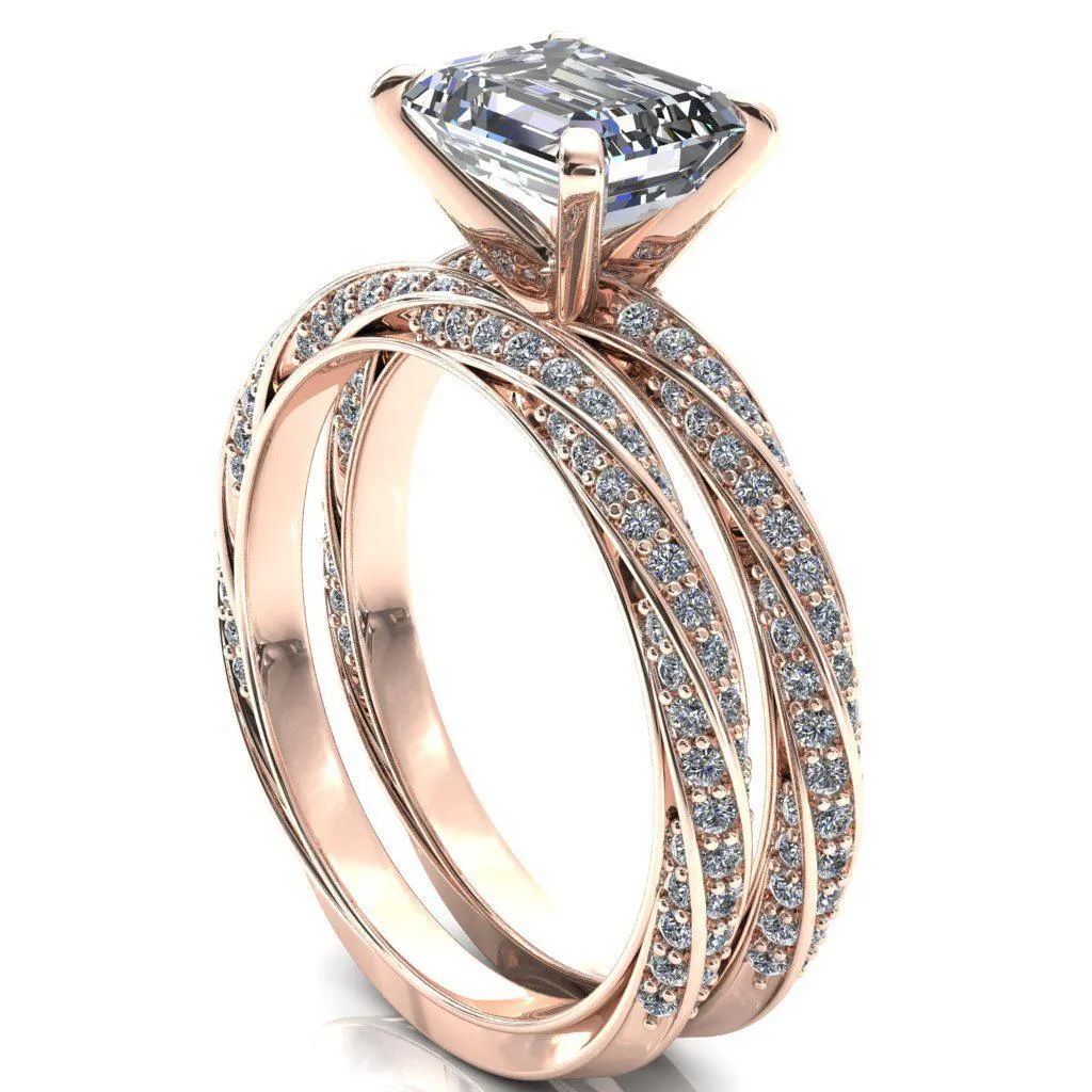 Elysia Emerald Moissanite East-West 4 Prong 3/4 Eternity Diamond Accent Ring