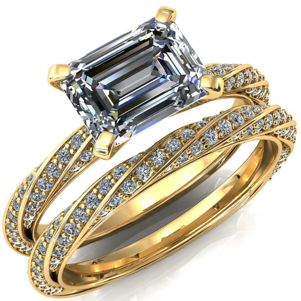 Elysia Emerald Moissanite East-West 4 Prong 3/4 Eternity Diamond Accent Ring