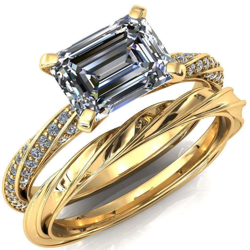 Elysia Emerald Moissanite East-West 4 Prong 3/4 Eternity Diamond Accent Ring