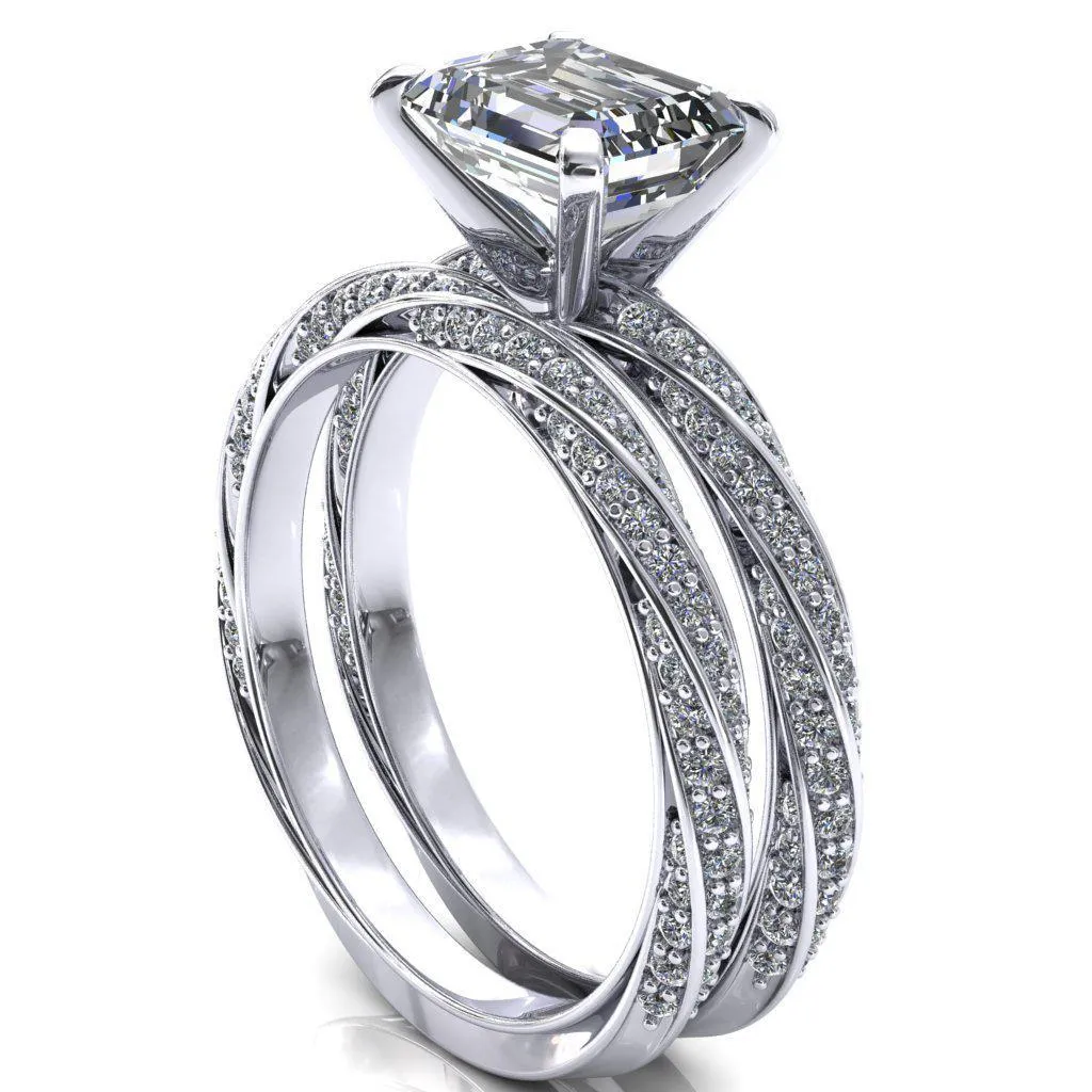 Elysia Emerald Moissanite East-West 4 Prong 3/4 Eternity Diamond Accent Ring