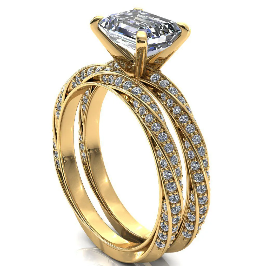 Elysia Emerald Moissanite East-West 4 Prong 3/4 Eternity Diamond Accent Ring