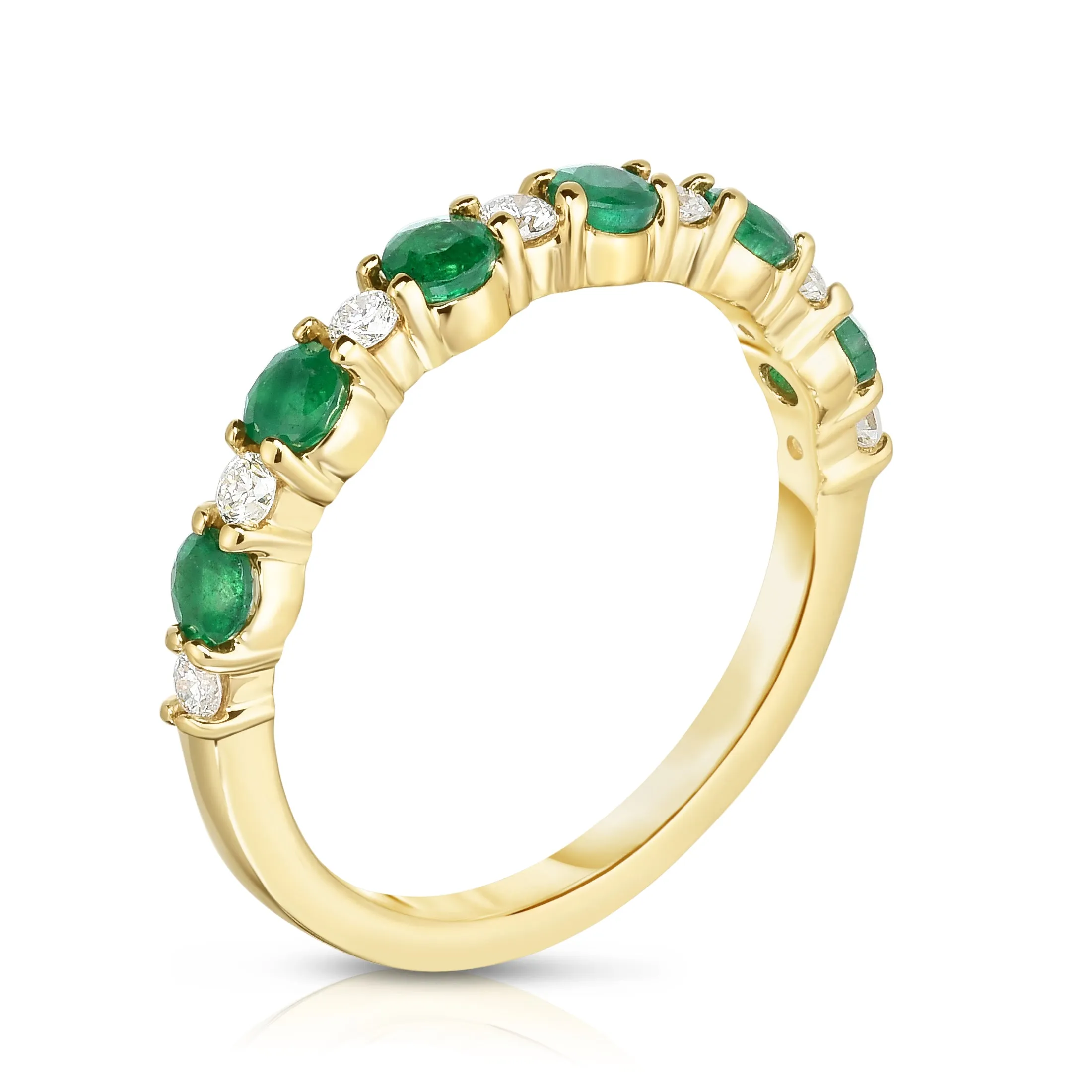 Emerald & 0.15Ct White Diamond Ring in 14K Yellow Gold