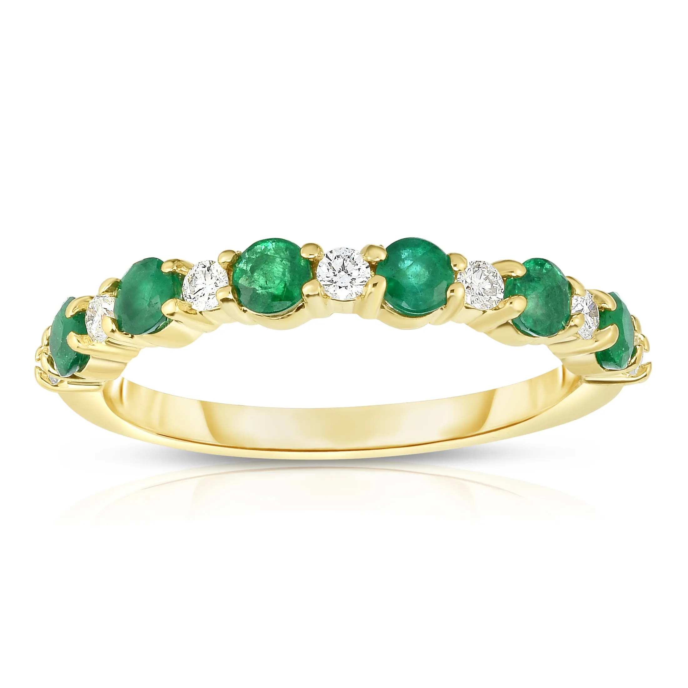 Emerald & 0.15Ct White Diamond Ring in 14K Yellow Gold