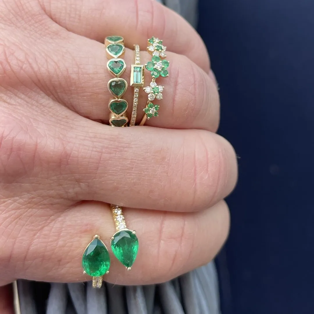 Emerald and Diamond bypass ring
