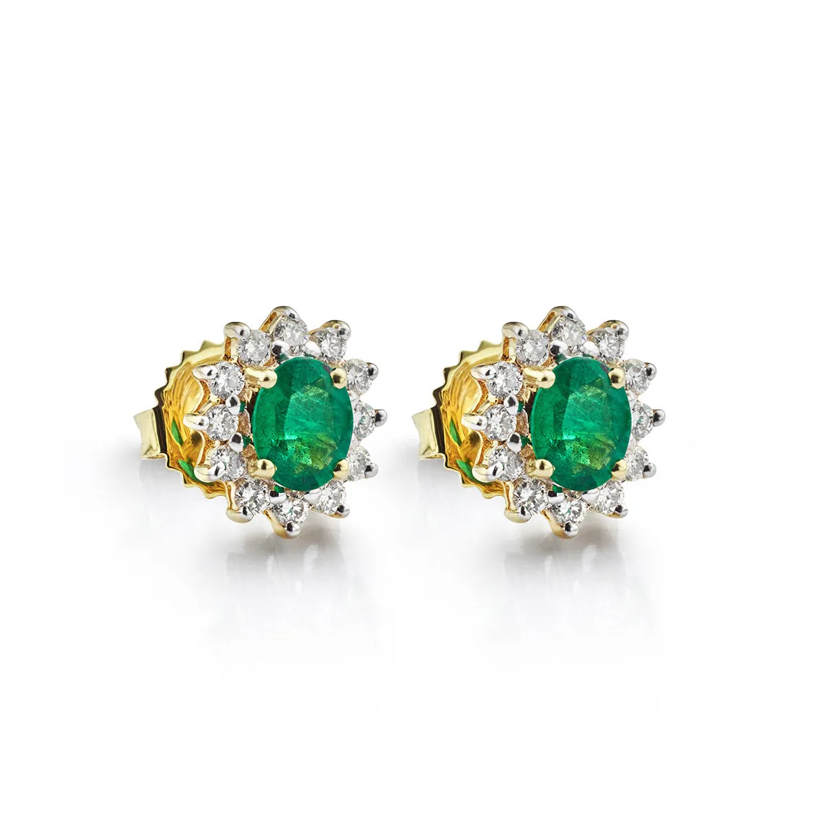 Emerald and Diamond Oval Cluster Earrings