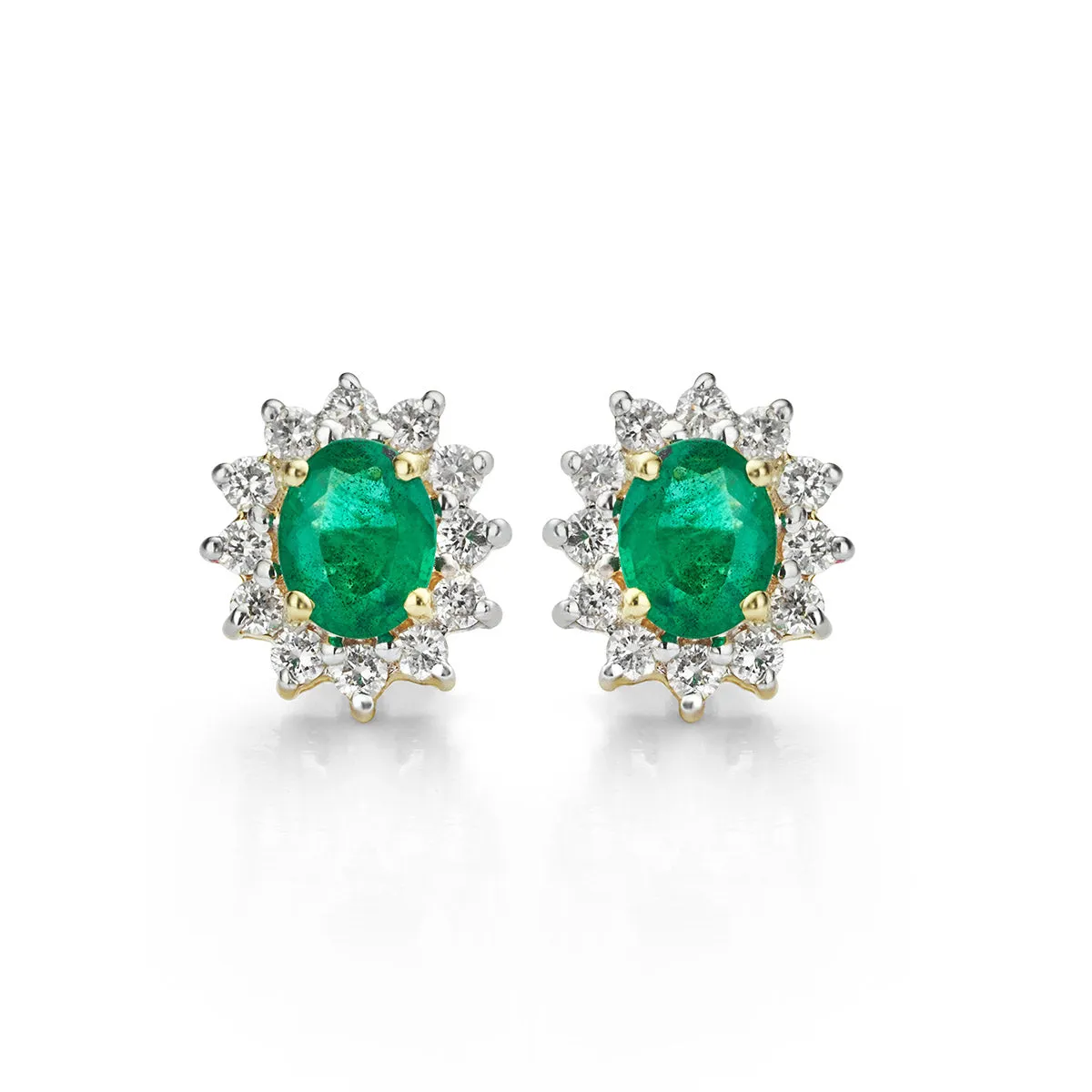Emerald and Diamond Oval Cluster Earrings