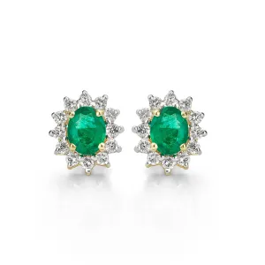 Emerald and Diamond Oval Cluster Earrings