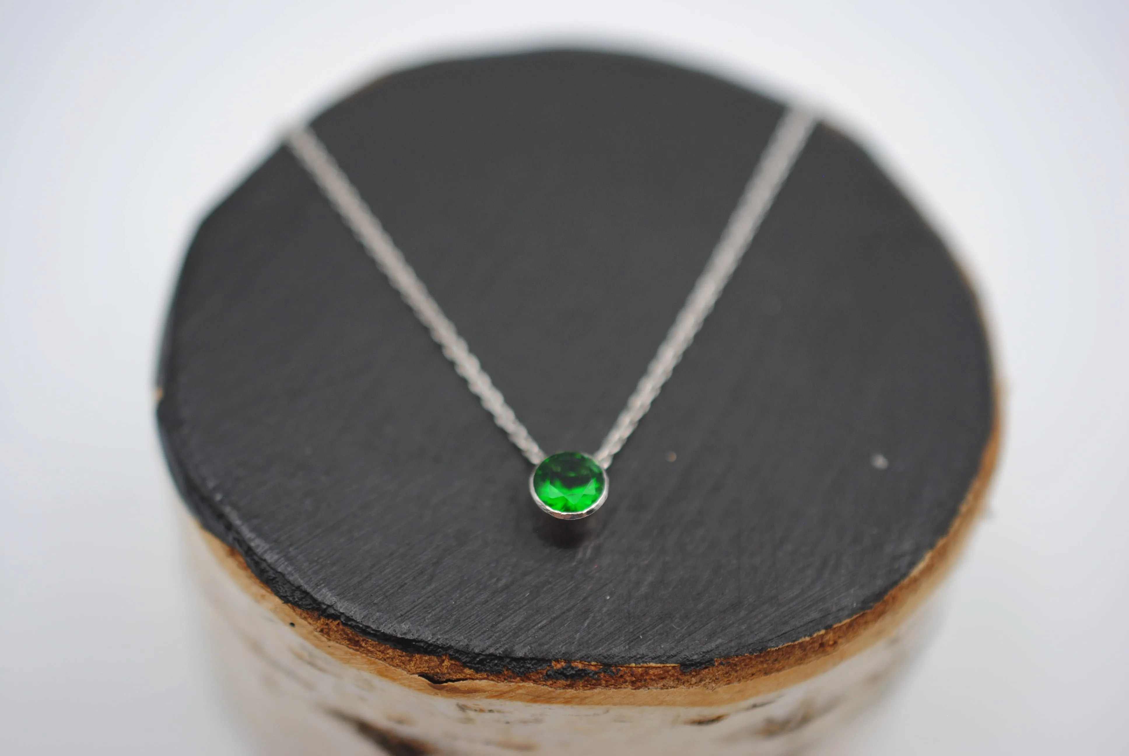 Emerald Bezel Setting Silver Pendant Necklace