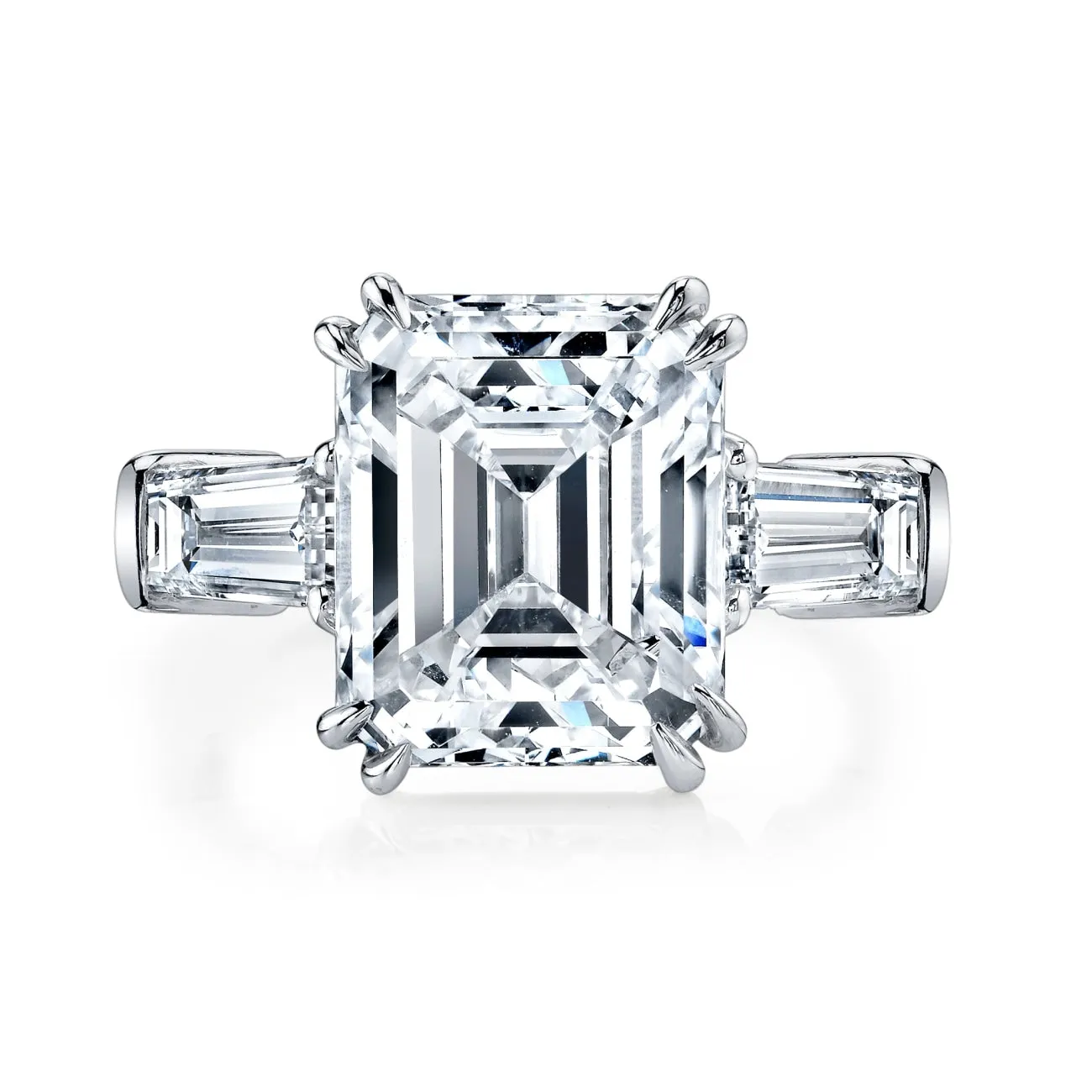 Emerald Cut 4.19 ct Platinum Three Stone Diamond Engagement Ring (Pre-Order)