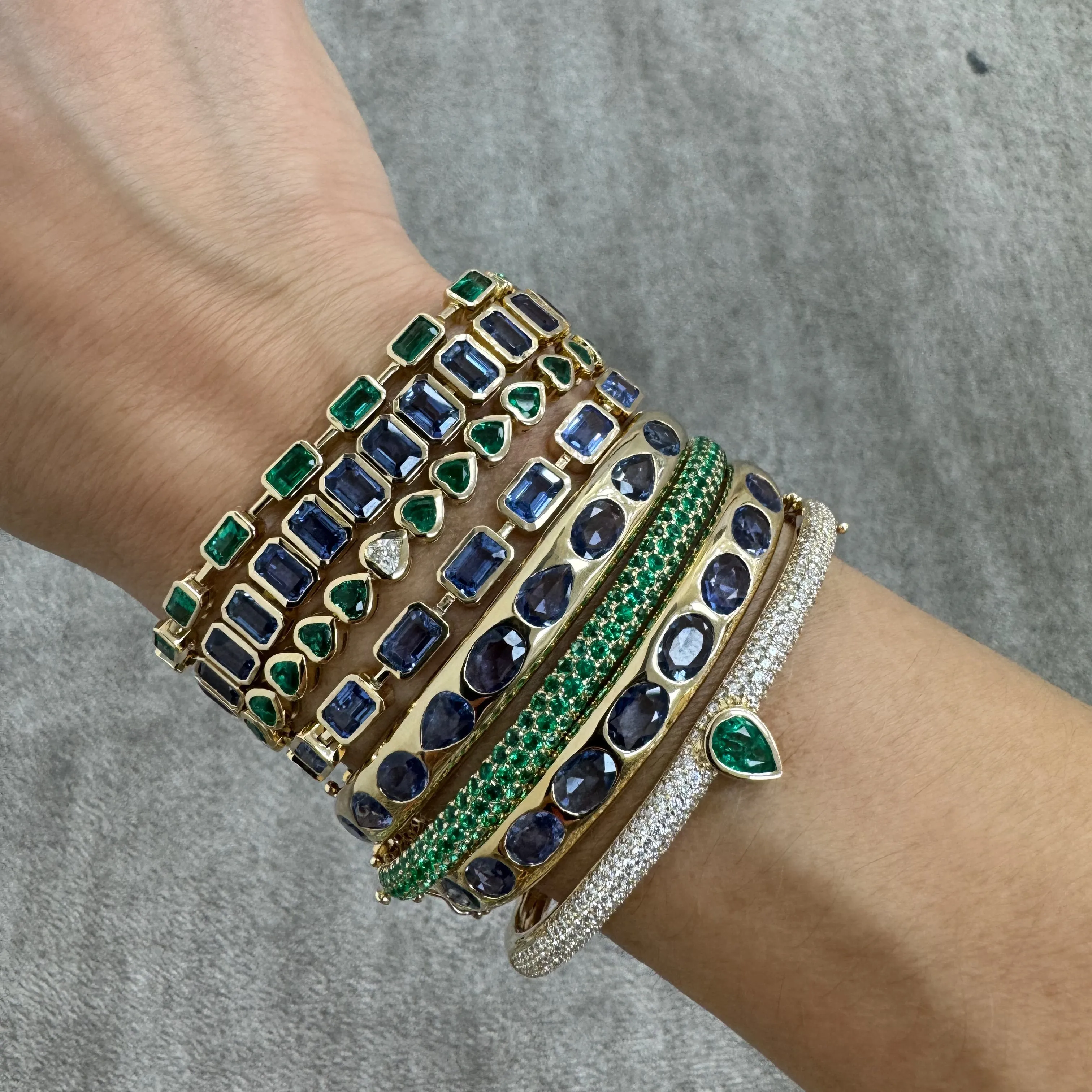 Emerald Cut Blue Sapphire Bezel Eternity Bracelet