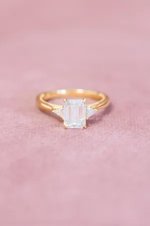 Emerald Cut Moissanite Three Stone Triangles Engagement Ring