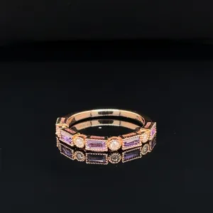 Emerald Cut Pink Sapphire & Diamond 0.91ctw Milgrain Band Ring in 18k Rose Gold - #360 - RGSAR006156