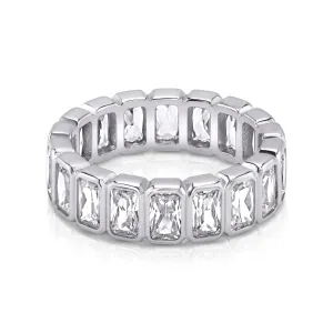 EMERALD CZ ETERNITY RING, SILVER